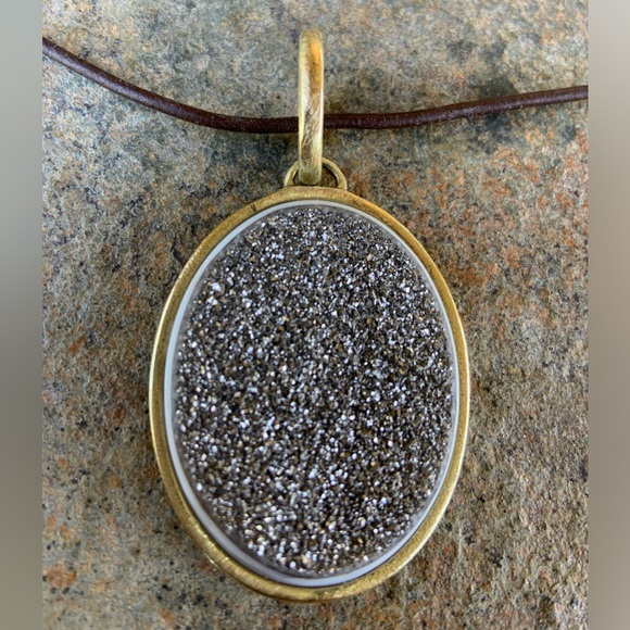 Marcia Moran * Beautiful Gold & Silver Druzy Pendant Necklace - Picture 6 of 11